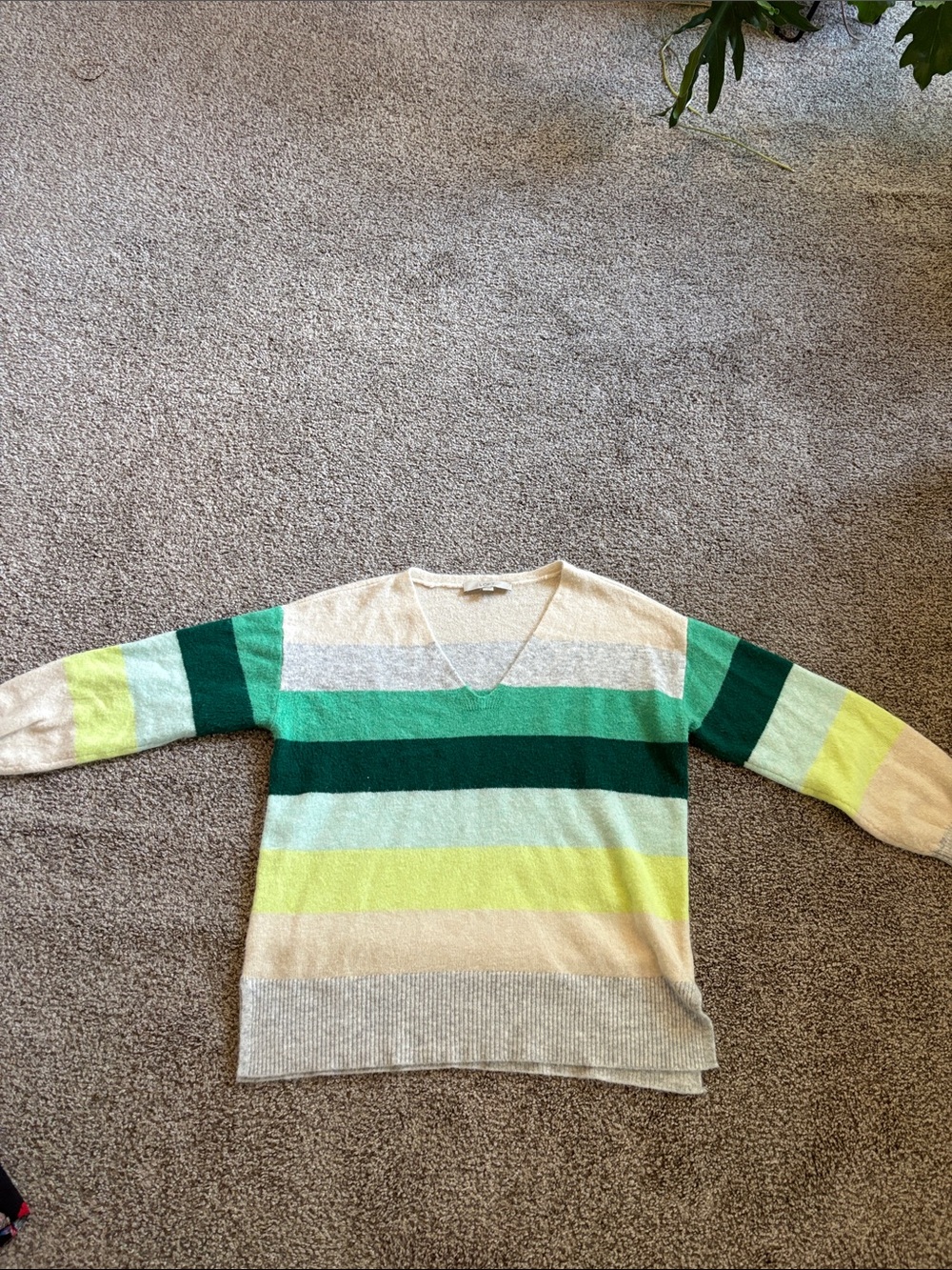 LOFT Striped V-Neck Sweater in Green, Lime, Mint, Cream, and Gray